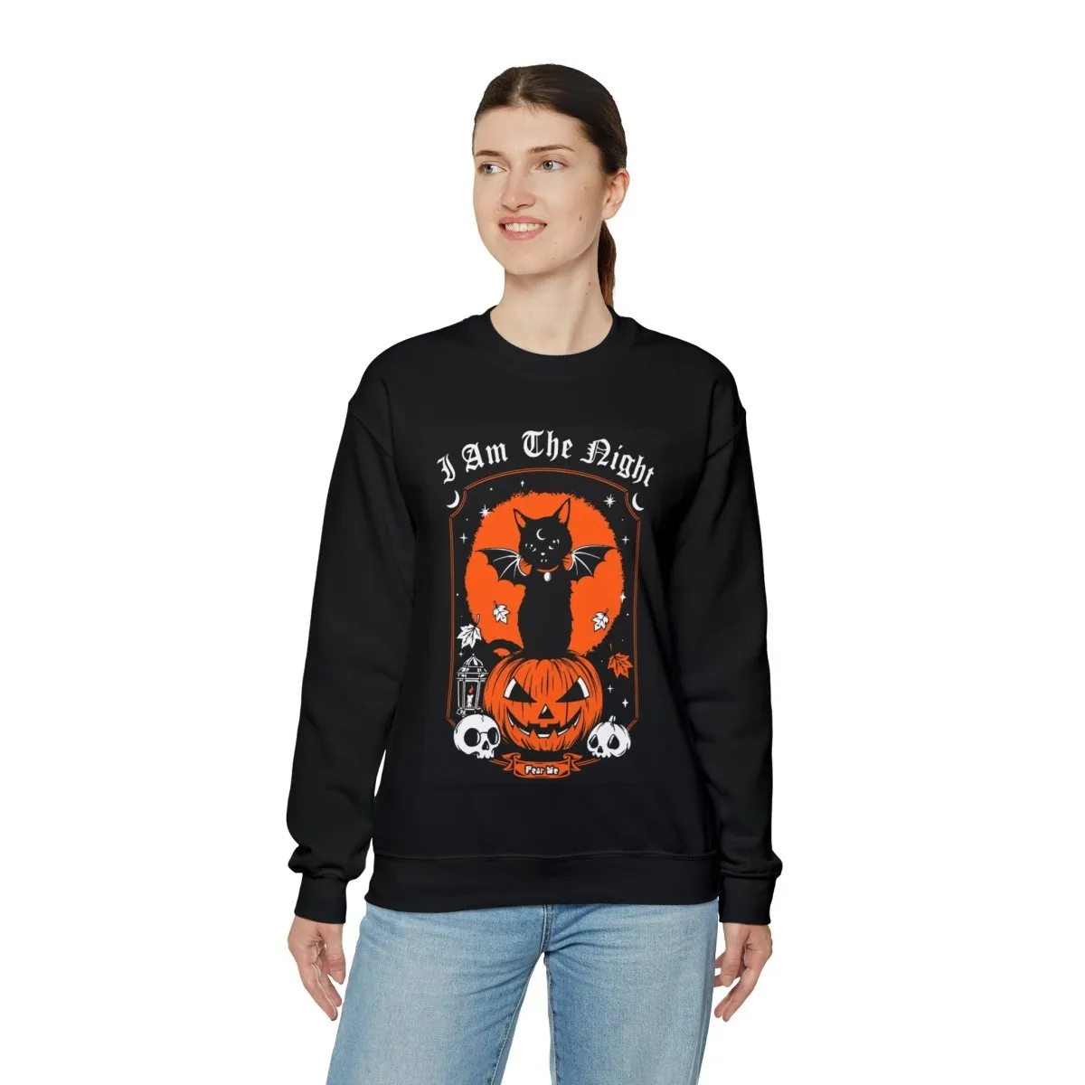 I Am the Night Halloween Cat Crewneck Sweatshirt