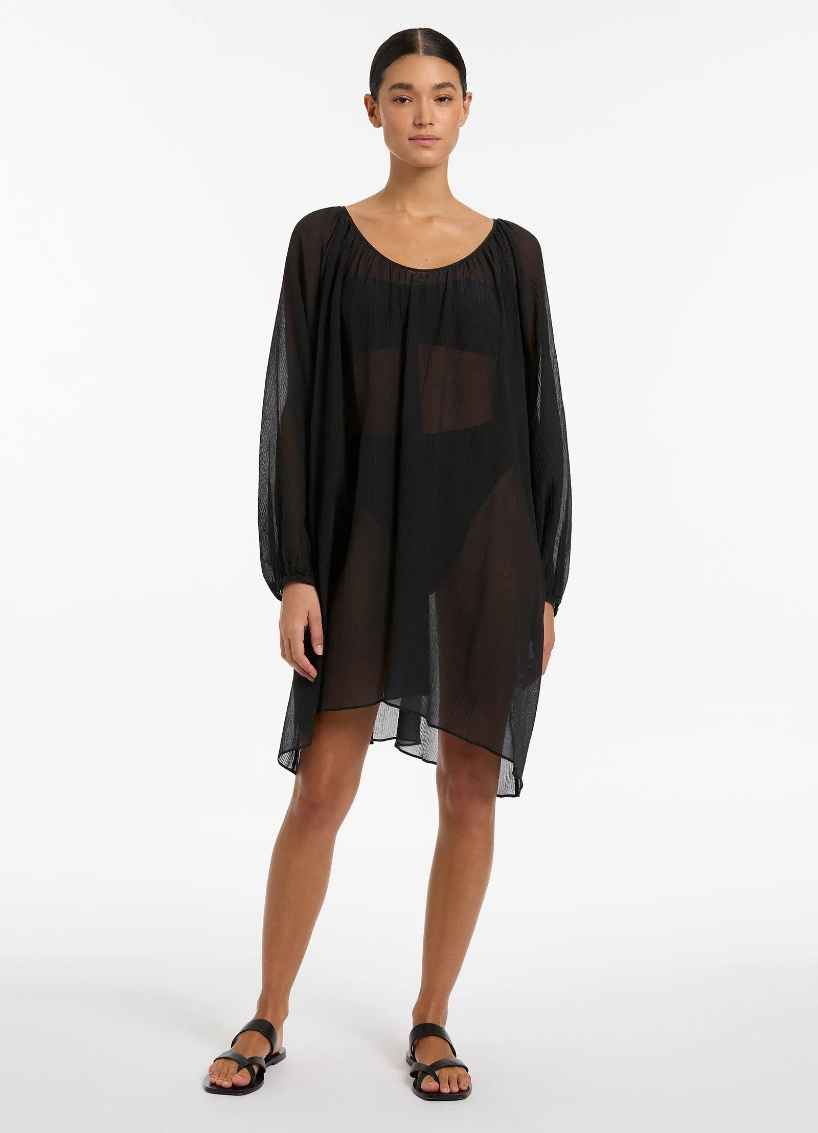 Jetset Crinkle Mini Kaftan - Black