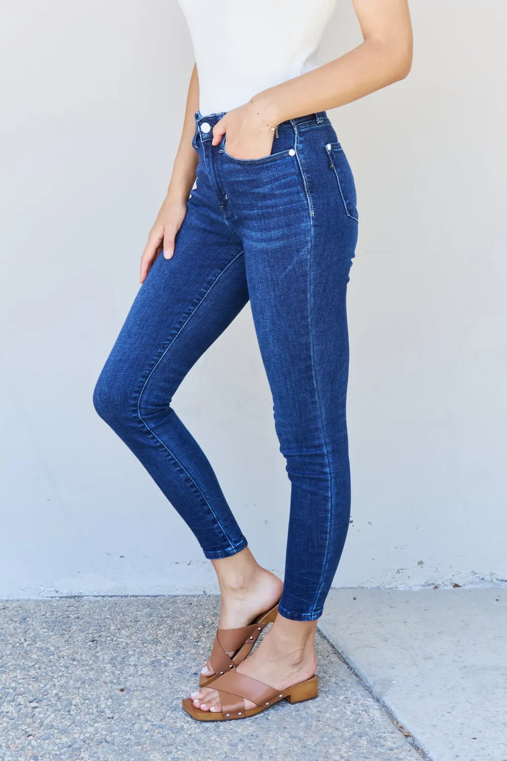 Judy Blue Mid Rise Classic Crinkle Ankle Detail Skinny Jeans 82505