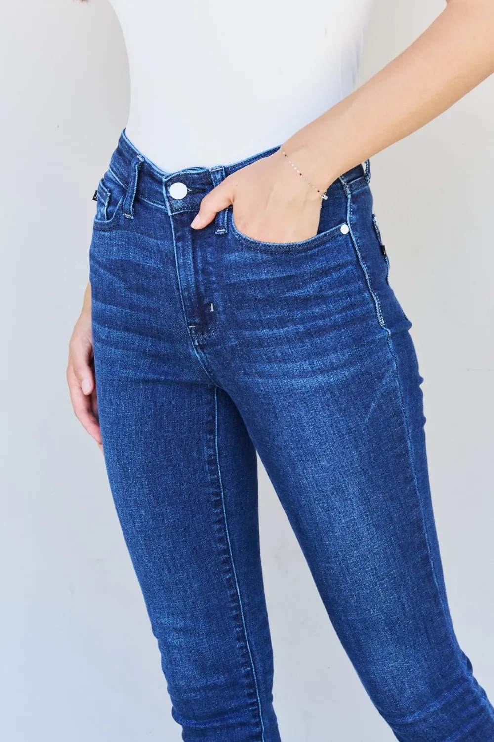 Judy Blue Mid Rise Classic Crinkle Ankle Detail Skinny Jeans 82505