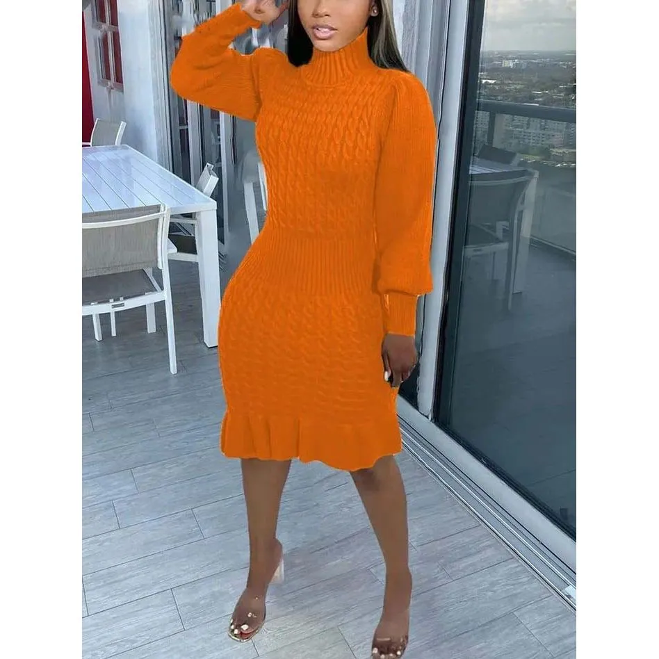 Knitted Turtleneck Sleeve Dress