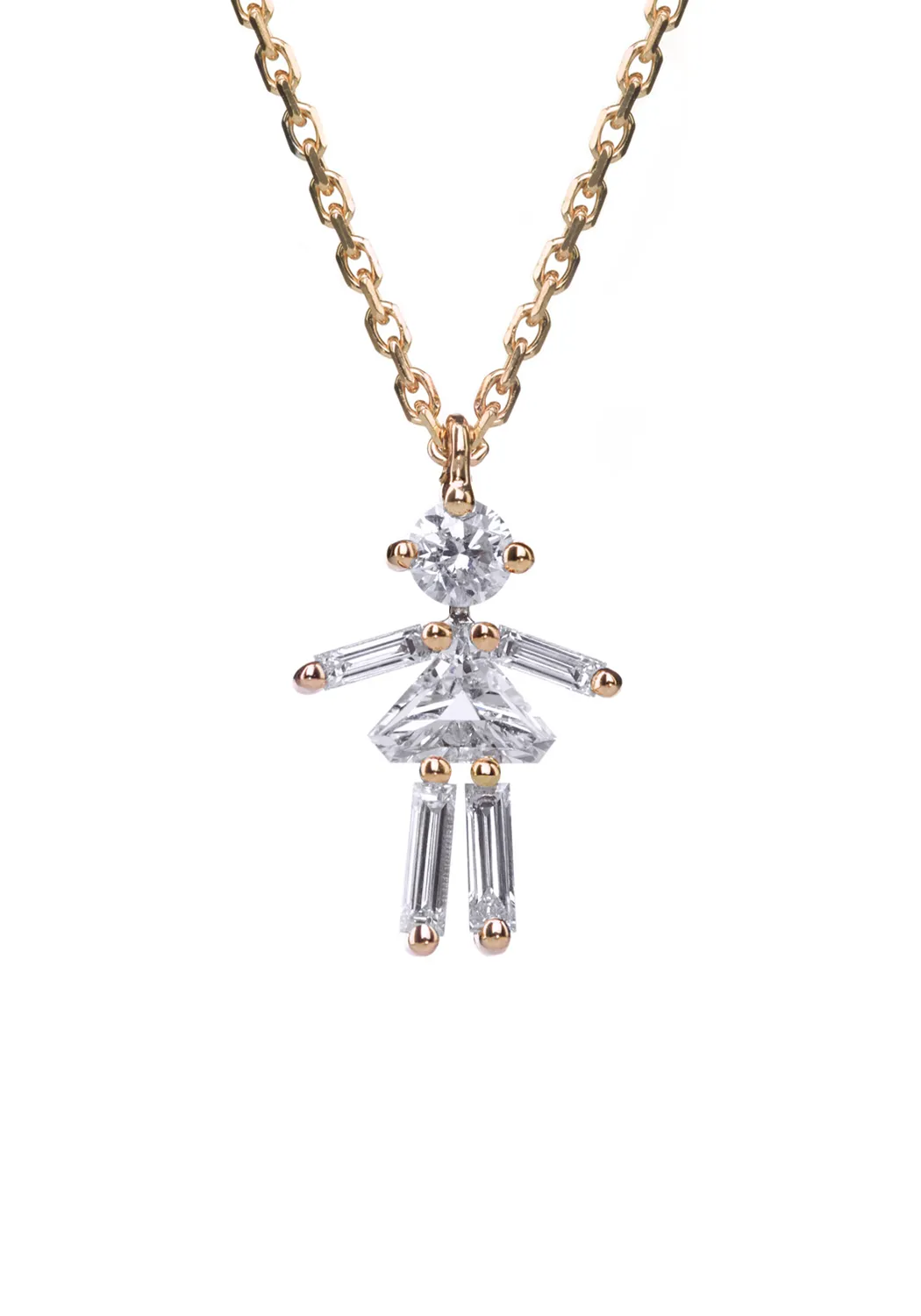 Little Ones 18K Yellow Gold Diamond Girl Pendant Necklace