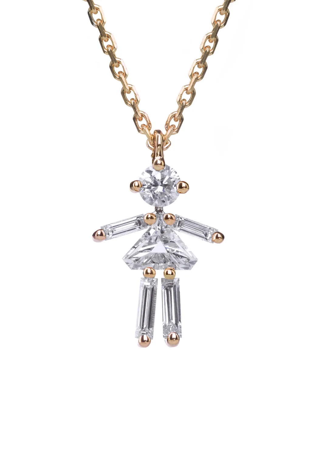 Little Ones 18K Yellow Gold Diamond Girl Pendant Necklace