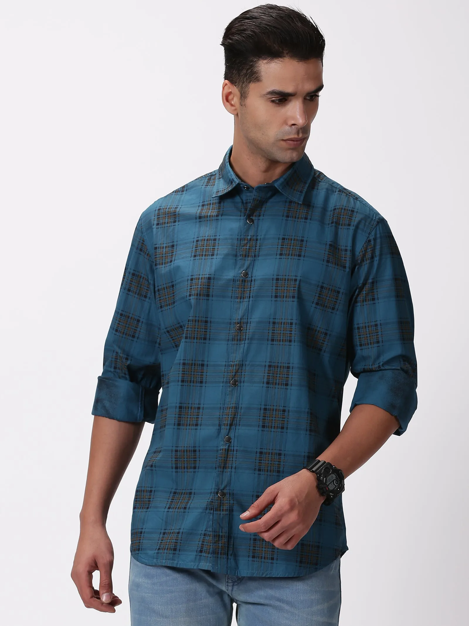 MEN'S BLUE CHECKS SLIM FIT SHIRT