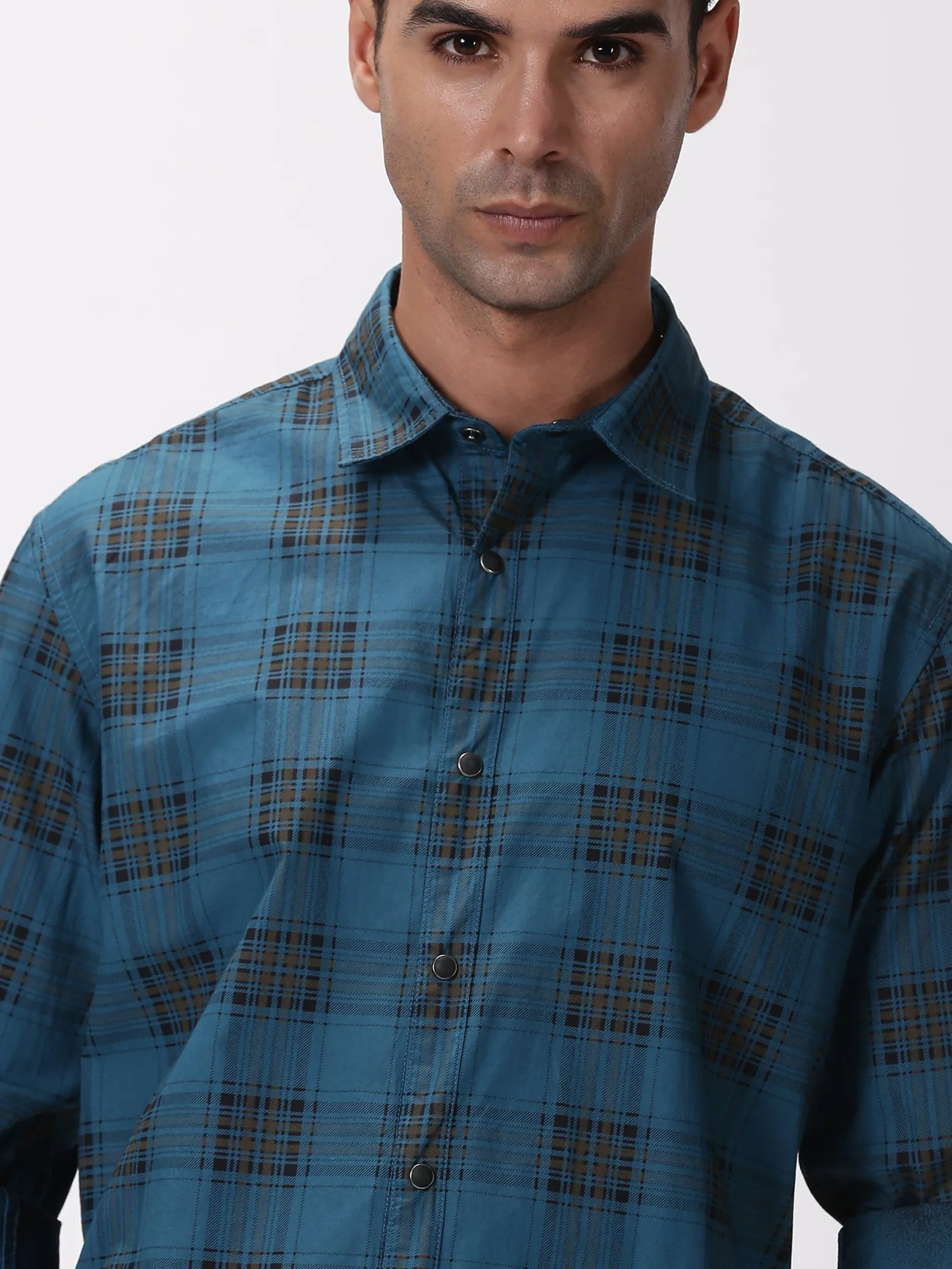 MEN'S BLUE CHECKS SLIM FIT SHIRT