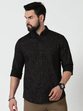 MEN'S BROWN PRINT SLIM FIT SHIRT