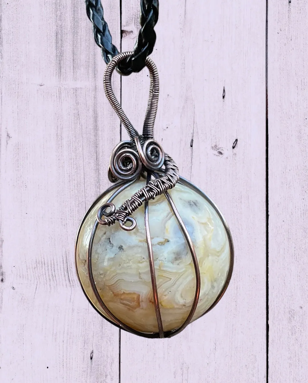 Mexican Crazy Lace Agate Wire Wrapped Orb Pendant