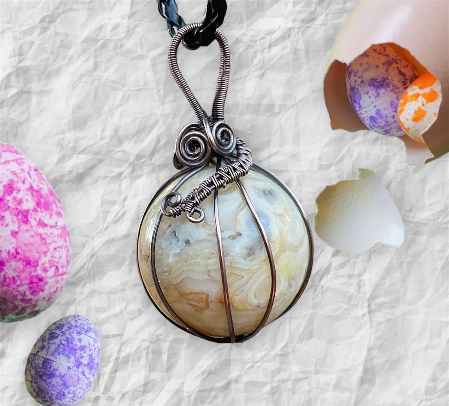 Mexican Crazy Lace Agate Wire Wrapped Orb Pendant