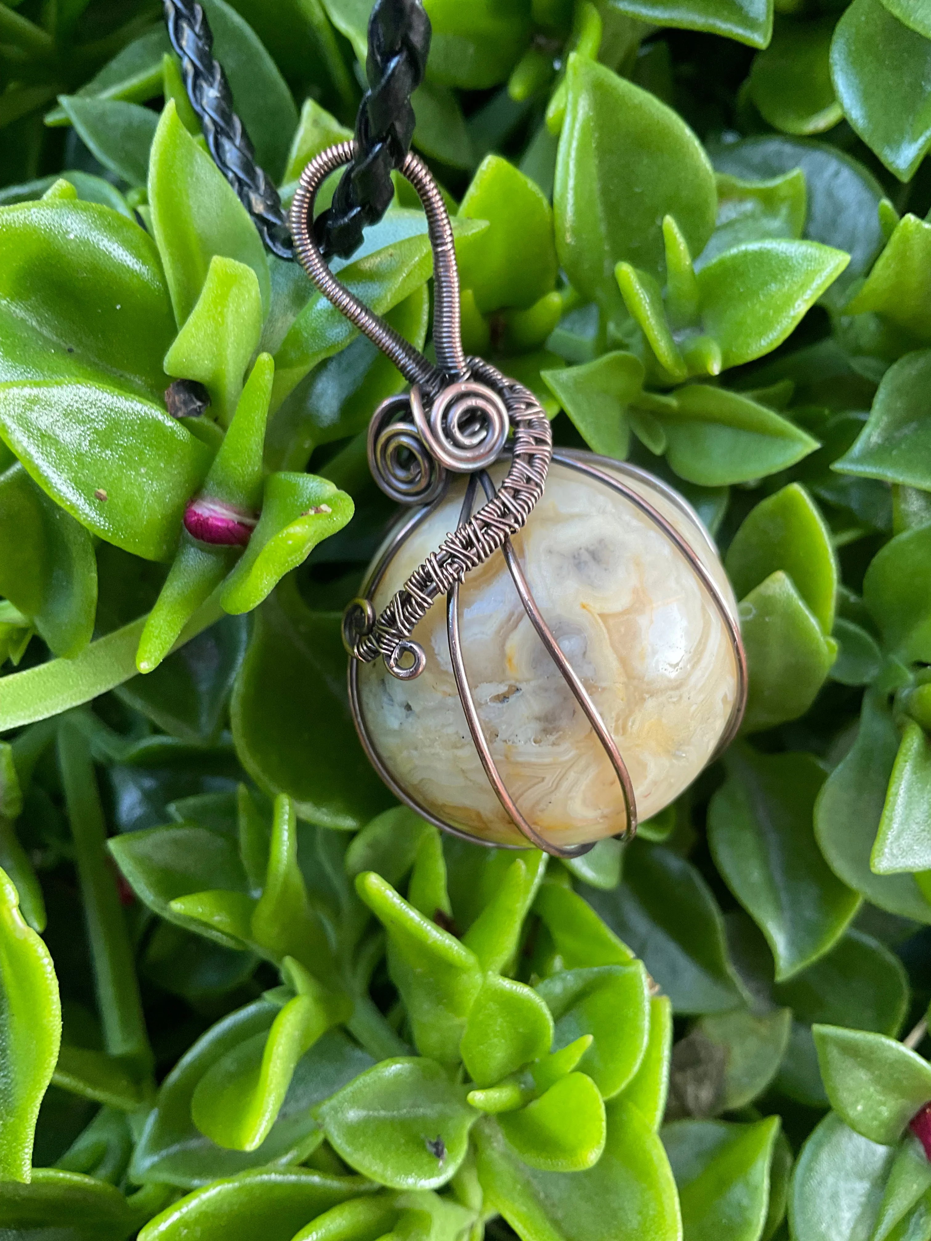 Mexican Crazy Lace Agate Wire Wrapped Orb Pendant