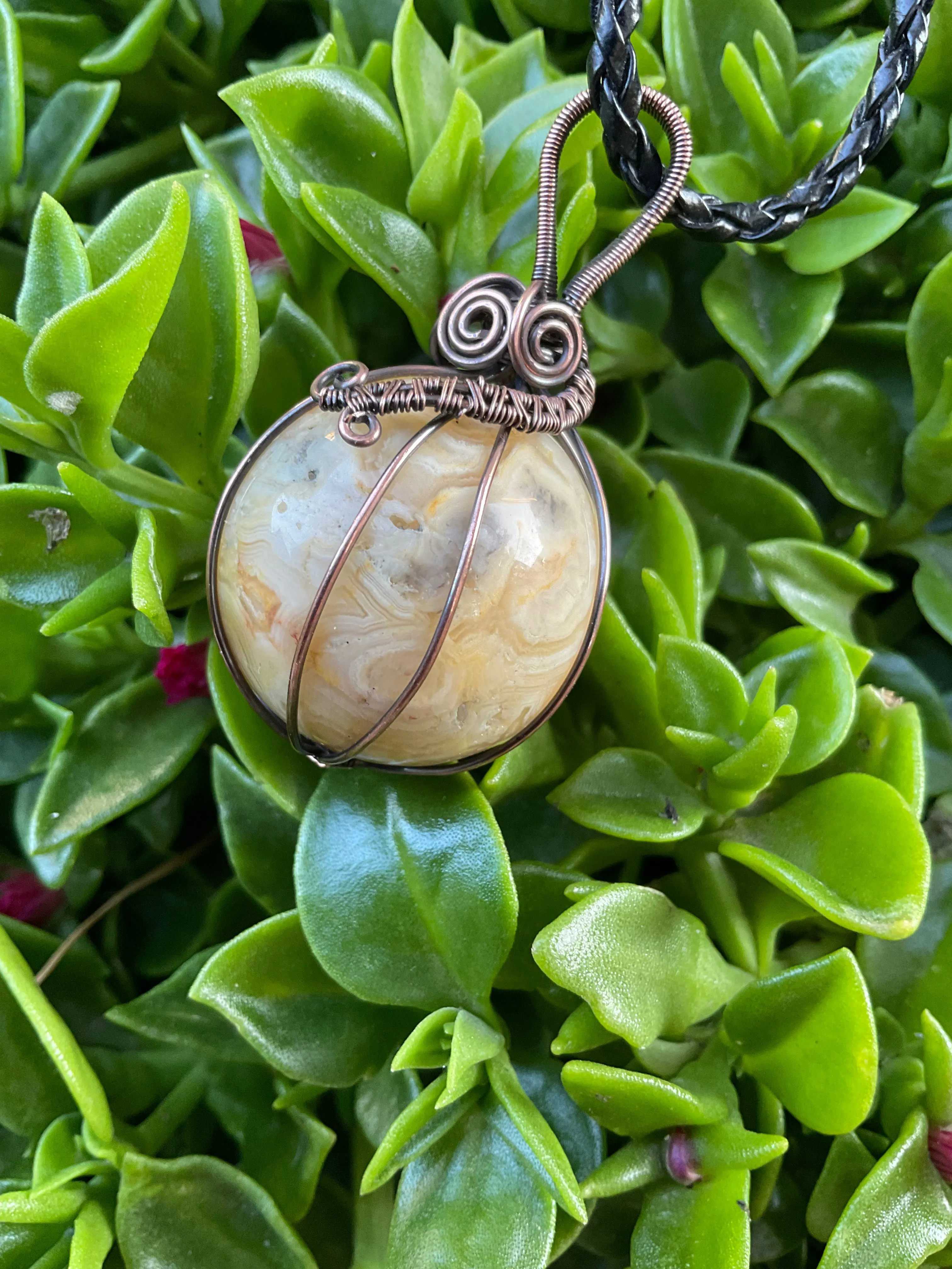 Mexican Crazy Lace Agate Wire Wrapped Orb Pendant