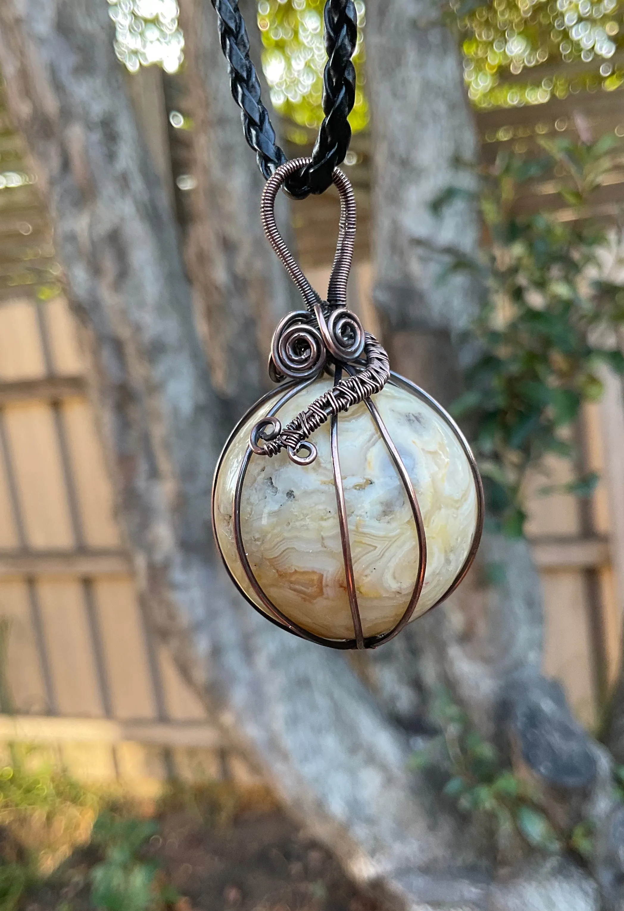 Mexican Crazy Lace Agate Wire Wrapped Orb Pendant