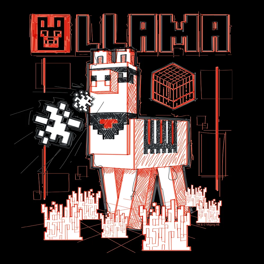 Minecraft Acid Sketch Llama Adult Short Sleeve T-Shirt