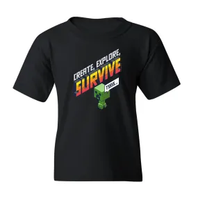 Minecraft Create, Explore, Survive TSSSS Kids Short Sleeve T-Shirt