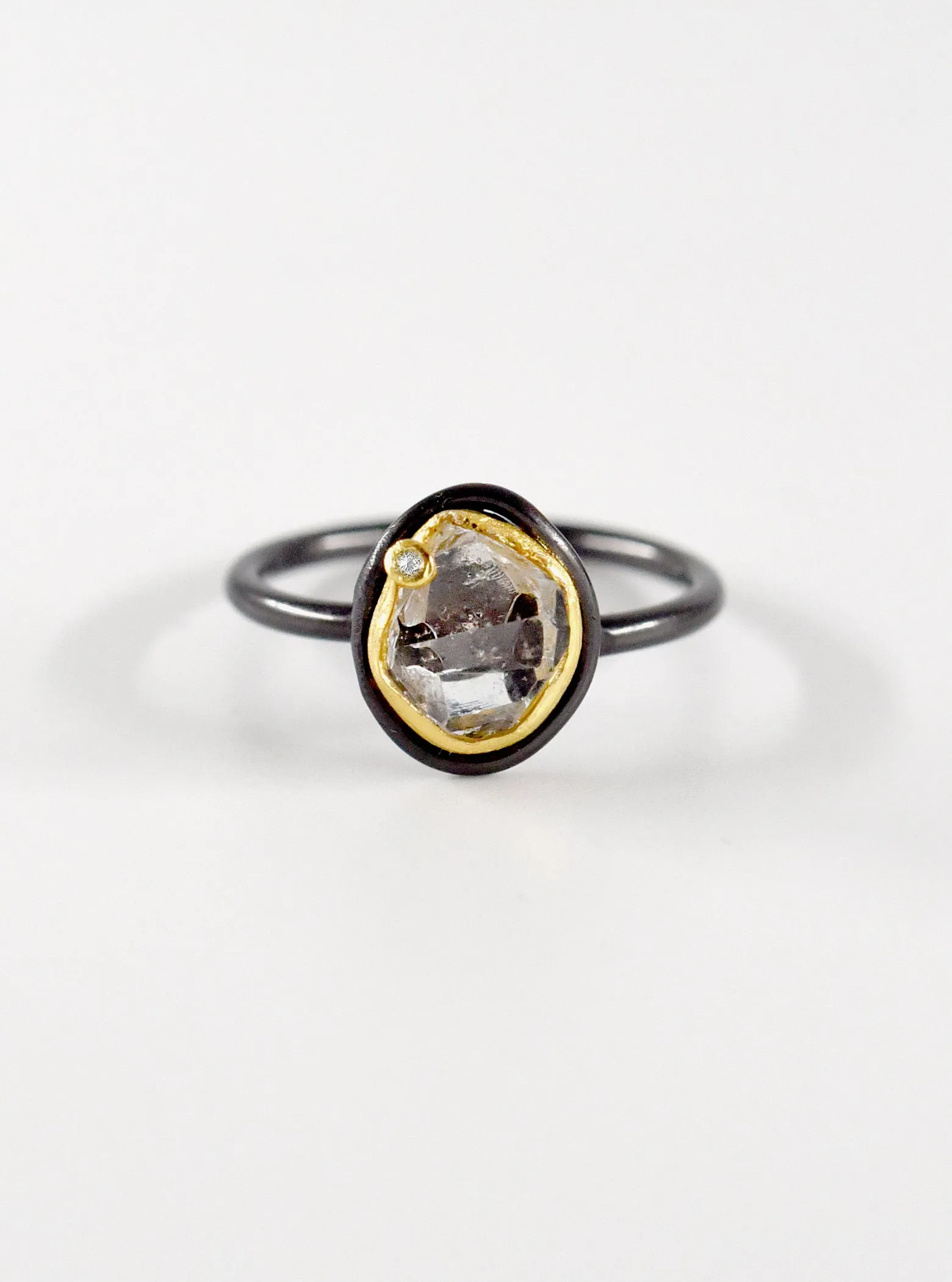 Mini Double Bezel Herkimer Quartz with Diamond Ring