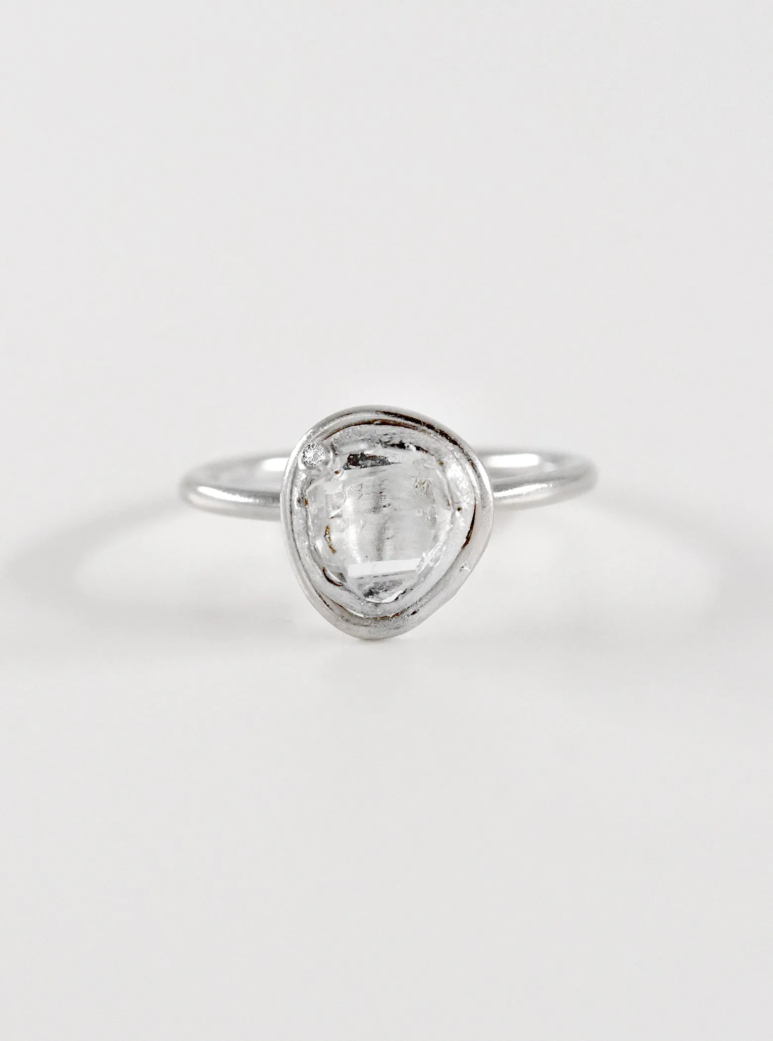 Mini Double Bezel Herkimer Quartz with Diamond Ring