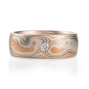 Moissanite Mokume Gane Woodgrain Ring with Stratum