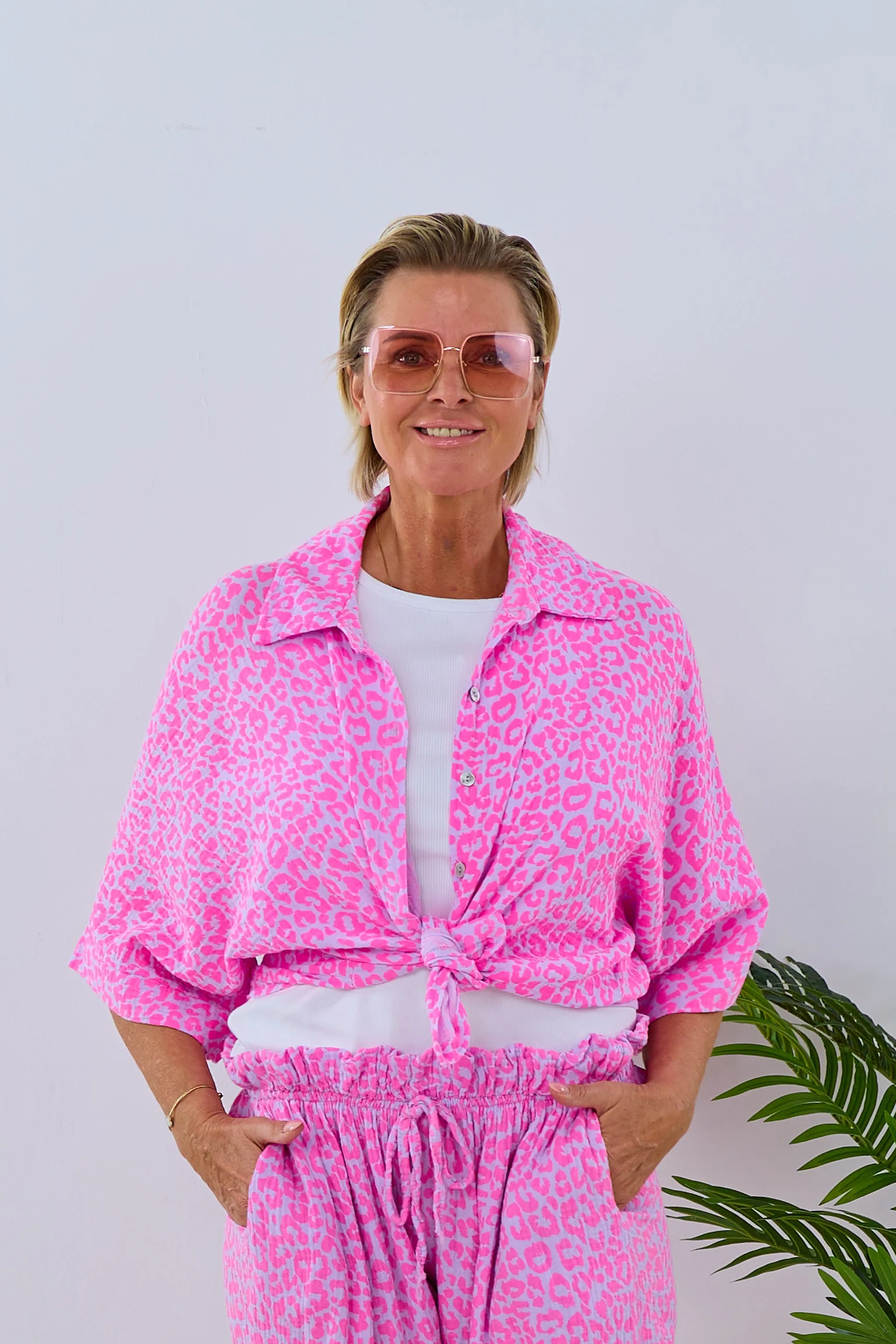 Musselin Bluse mit 3/4 Ärmeln, pink-flieder