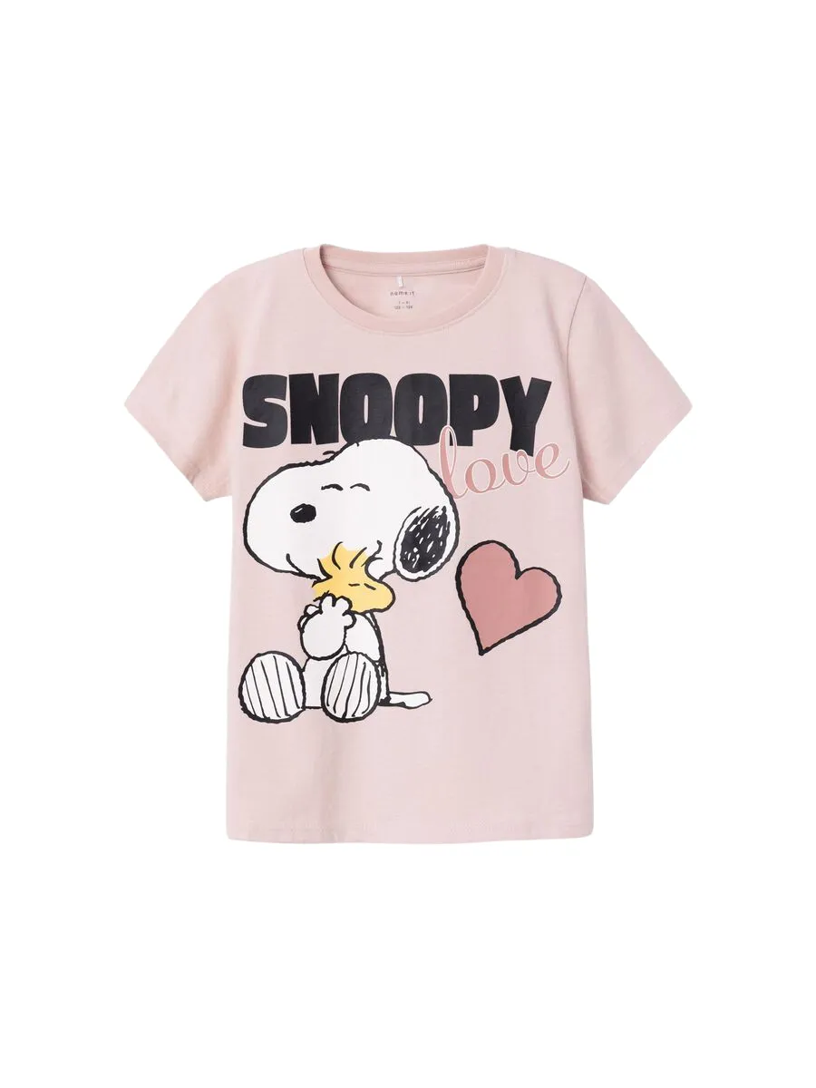 name it short sleeve t-shirt for girls with Snoopy print 13226499 sepia pink