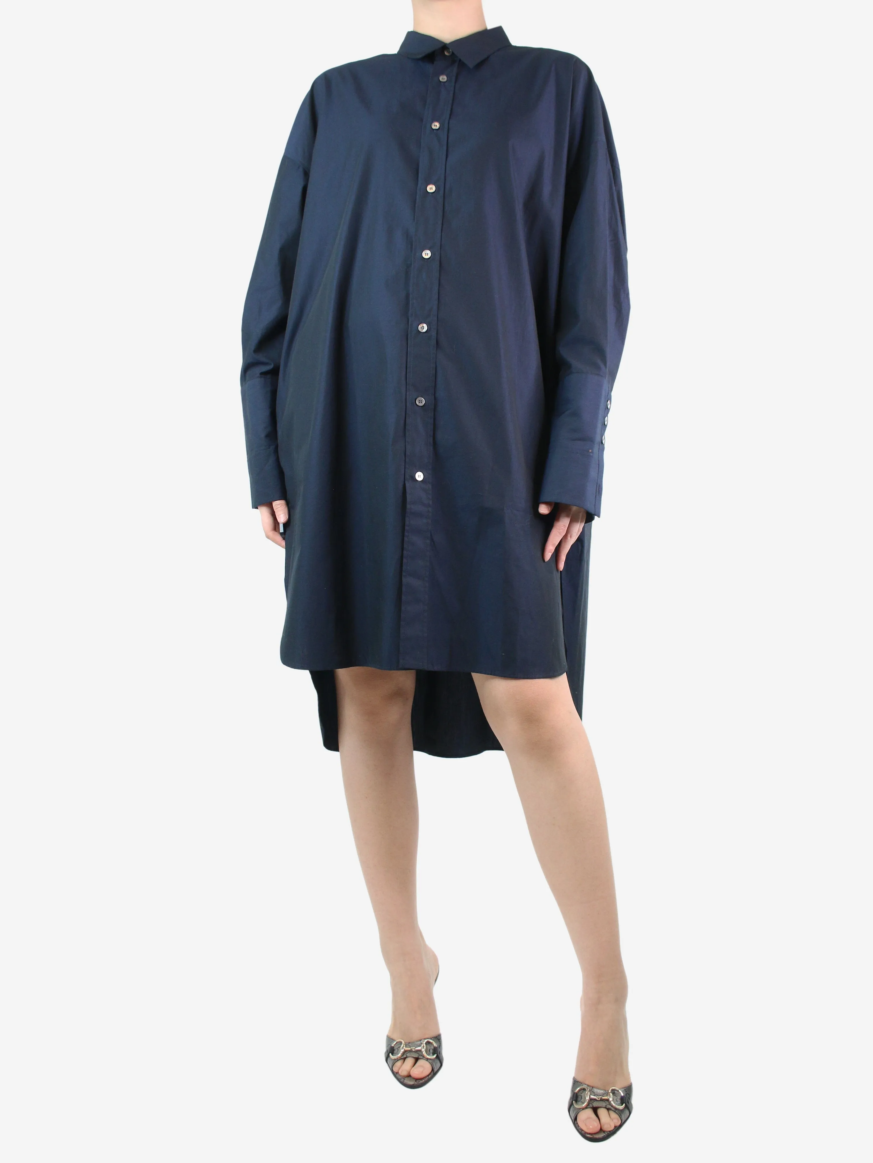 Navy blue shirt dress - size UK 12