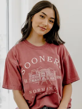 OU Sooners Stadium Coordinates Crimson Tee