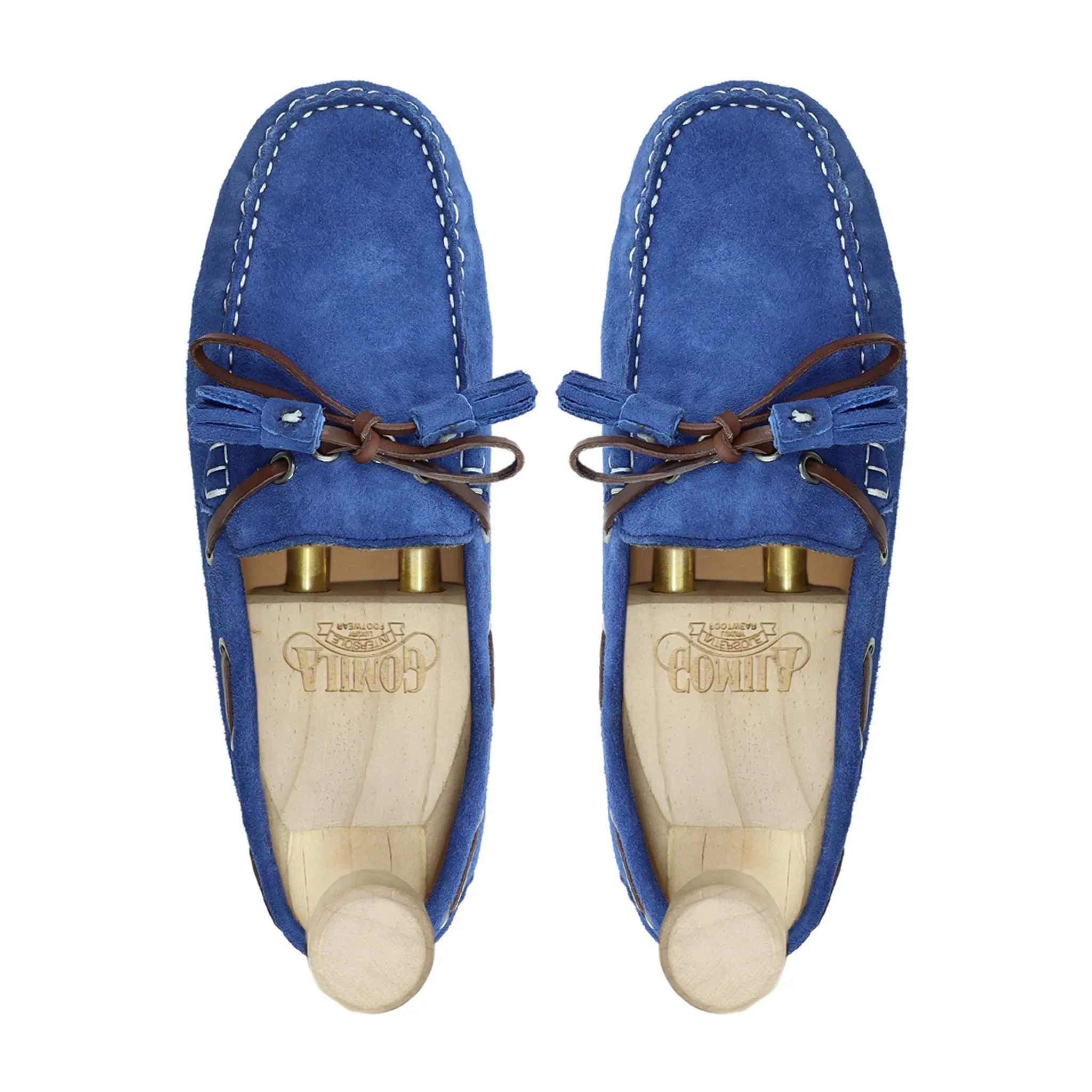 Puyol - Men's Blue Kid Suede Driver Shoe