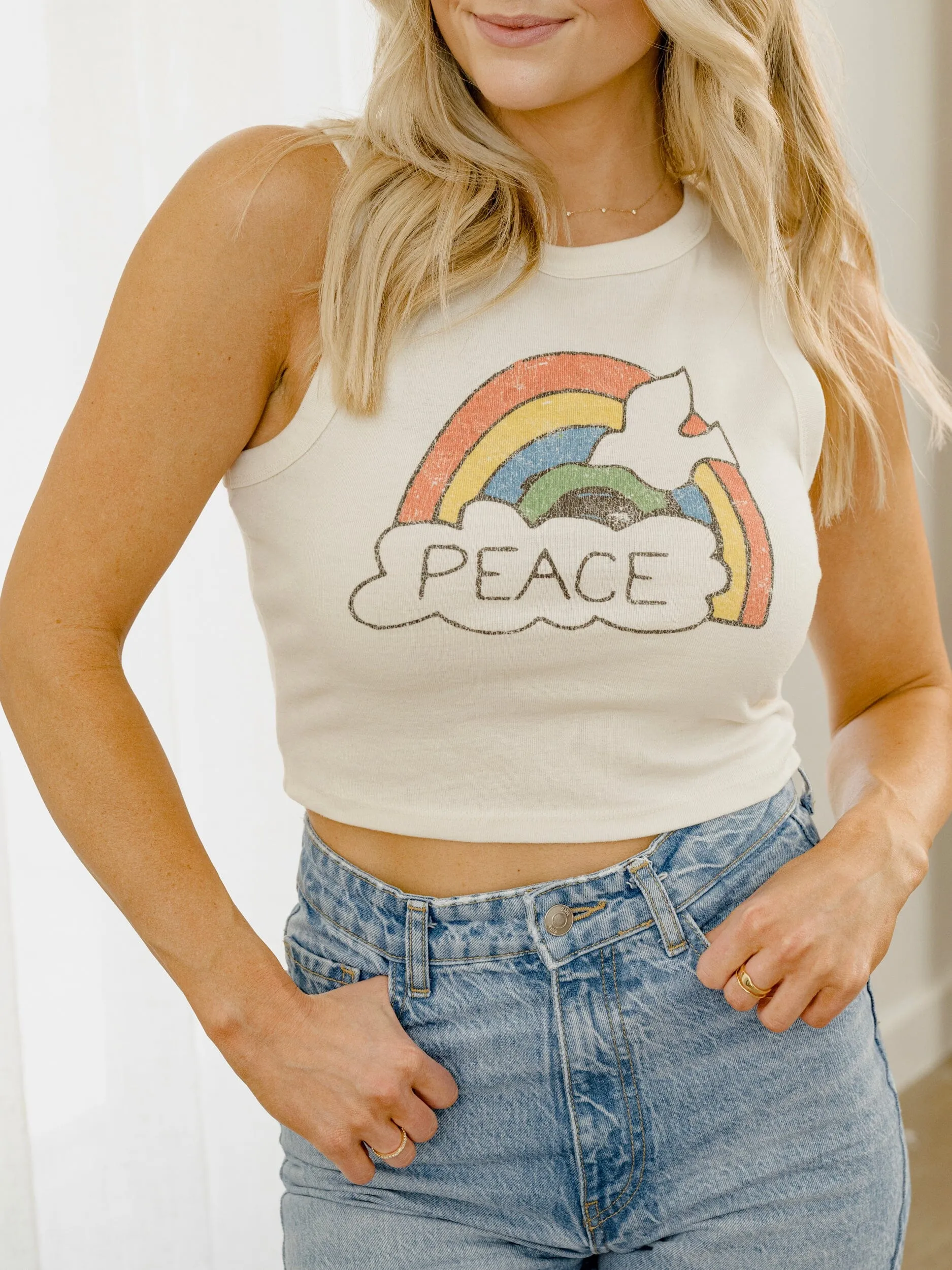 Rainbow Dove Off White Micro Cropped Tank