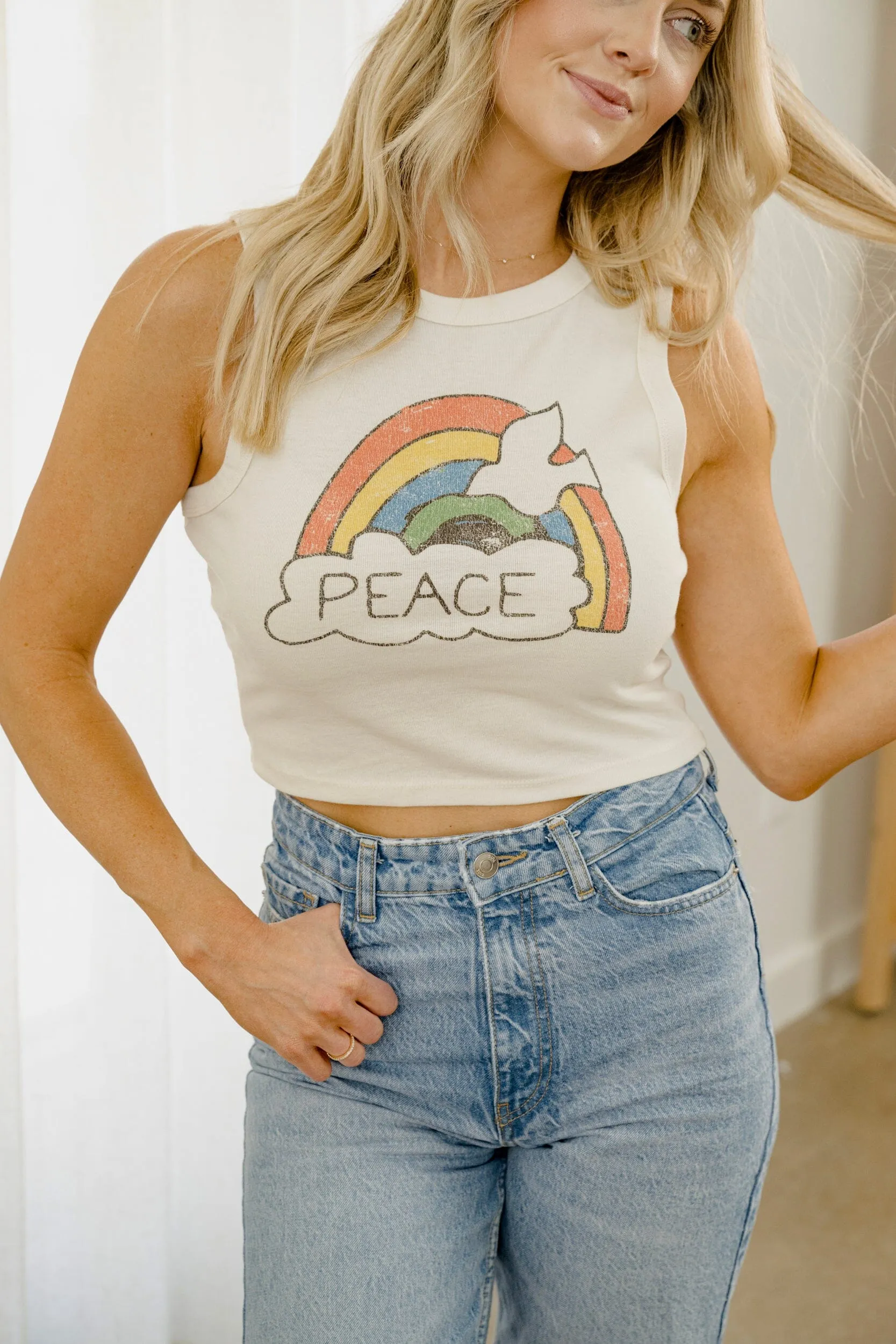 Rainbow Dove Off White Micro Cropped Tank