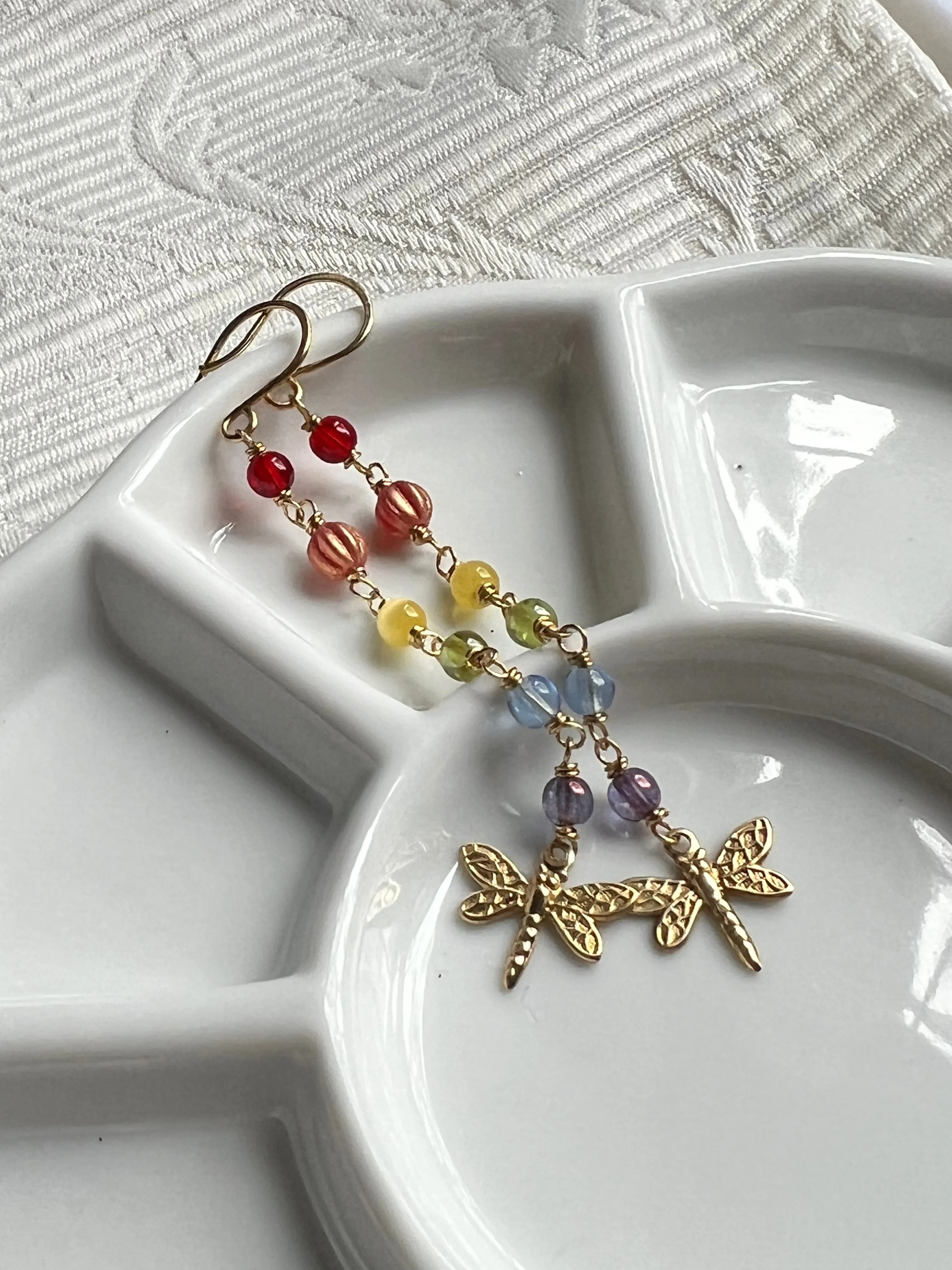 Rainbow dragonfly, long earrings (new)