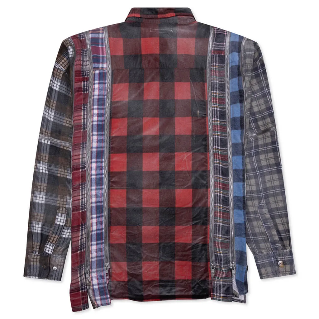 Rebuild 7 Cut Flannel Zipped Wide Shirt / Reflection - Red/Black