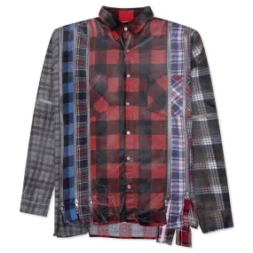 Rebuild 7 Cut Flannel Zipped Wide Shirt / Reflection - Red/Black