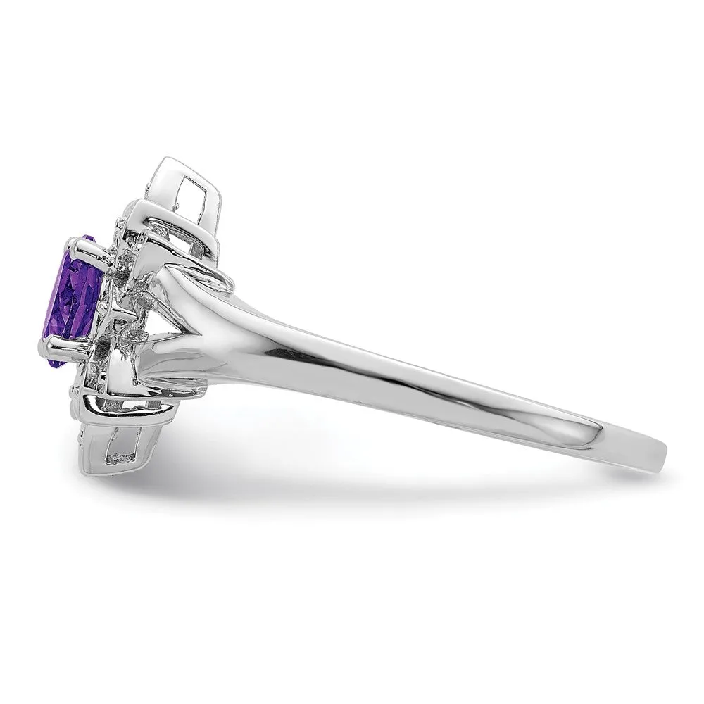 Rhodium-Plated Diamond & Amethyst Ring in Sterling Silver