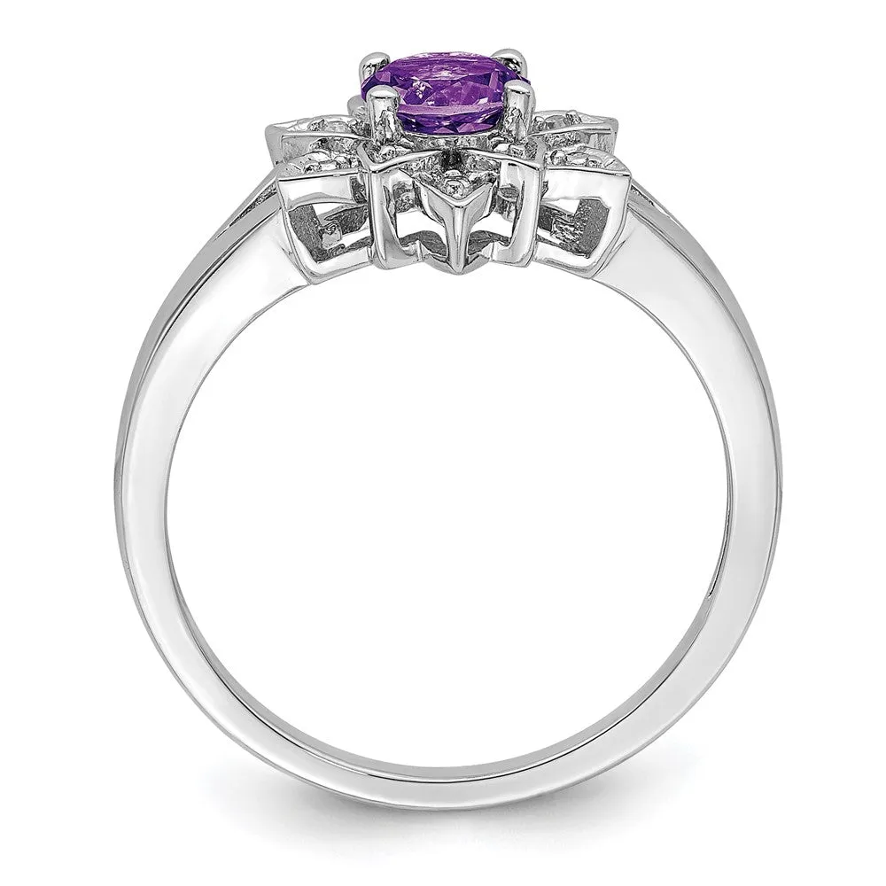 Rhodium-Plated Diamond & Amethyst Ring in Sterling Silver