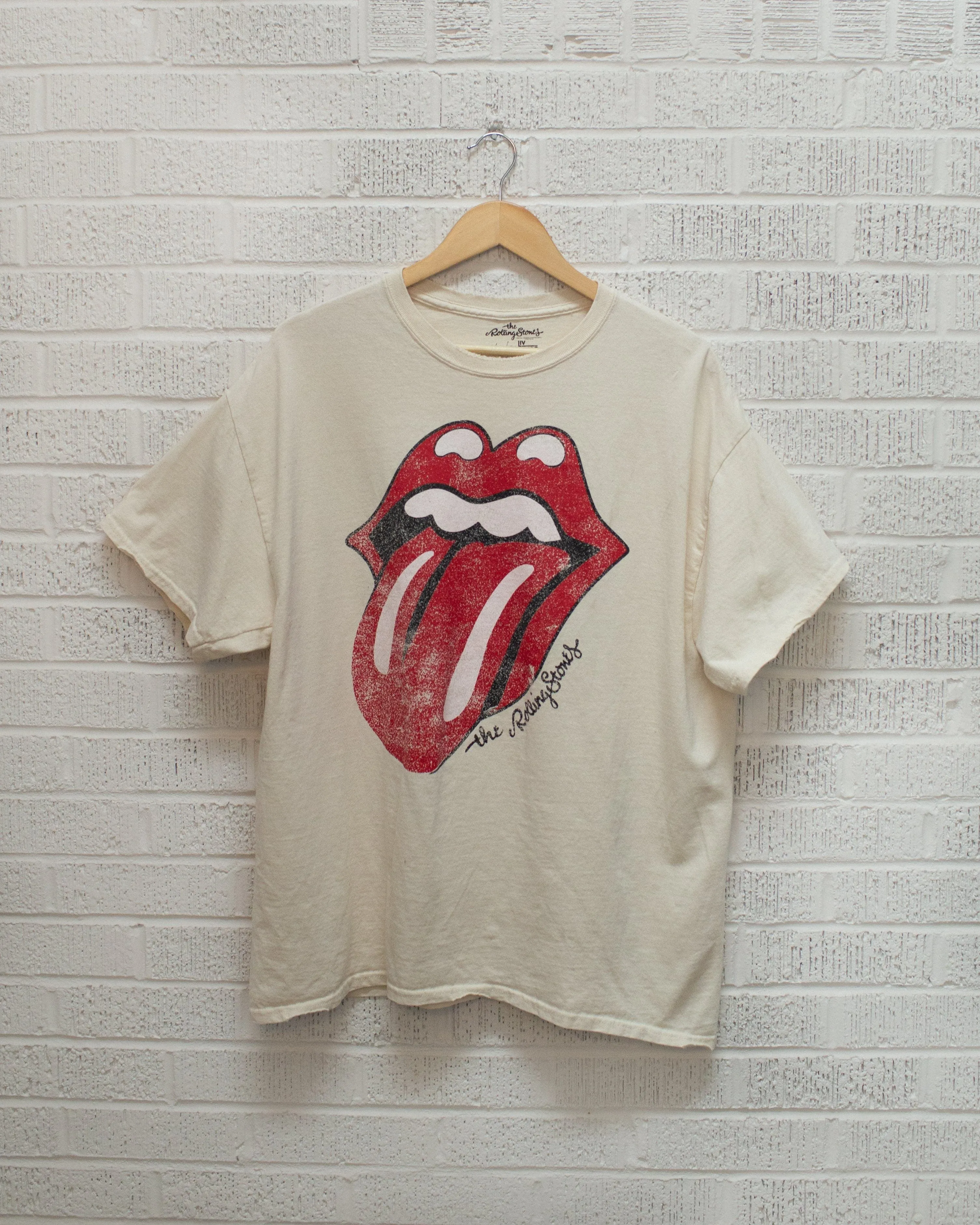 Rolling Stones Lick Off White Thrifted Distressed Tee