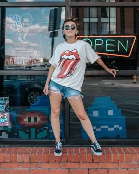 Rolling Stones Lick Off White Thrifted Distressed Tee