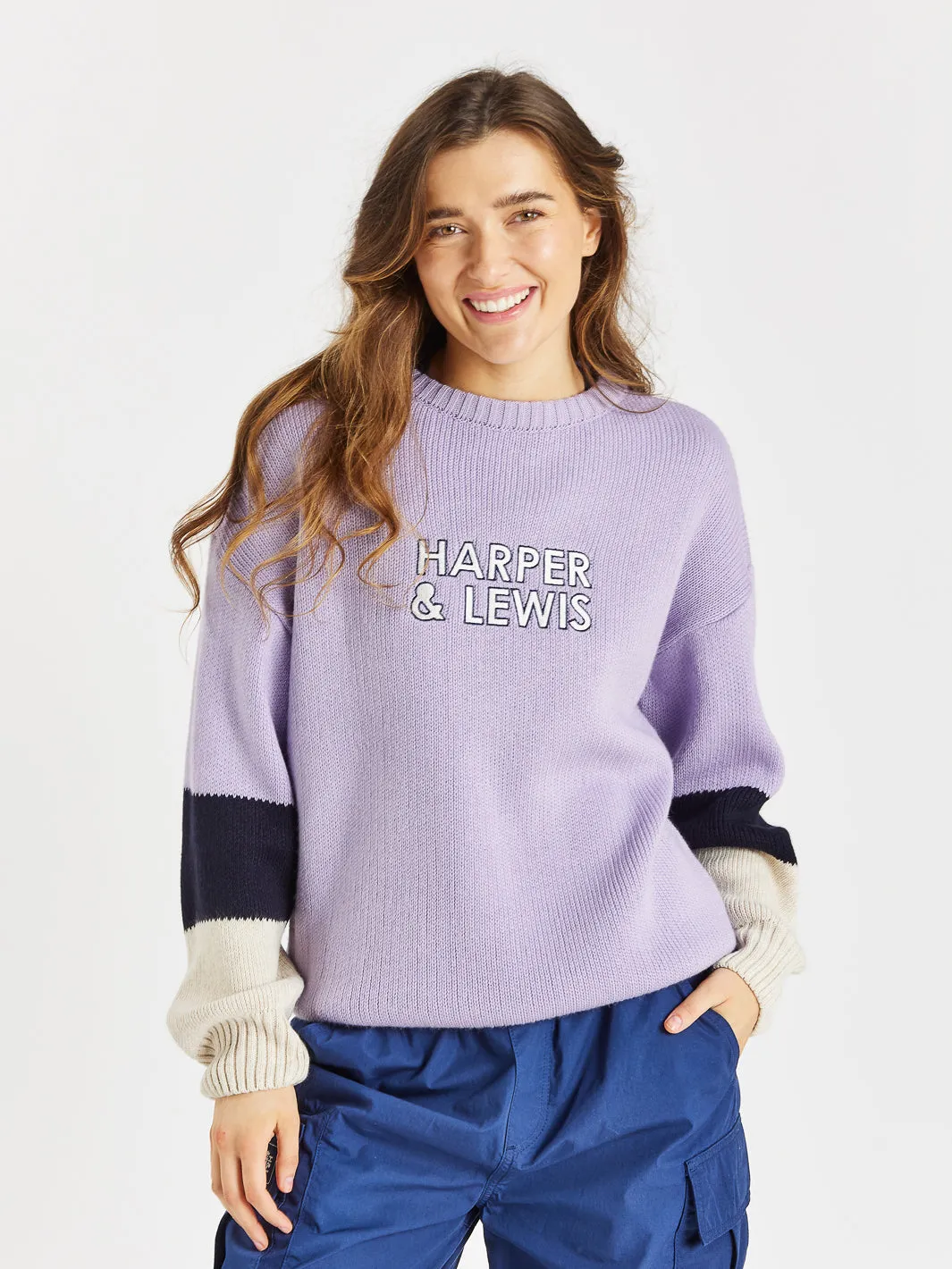 Sandalwood Knitted Jumper Lavender & Navy