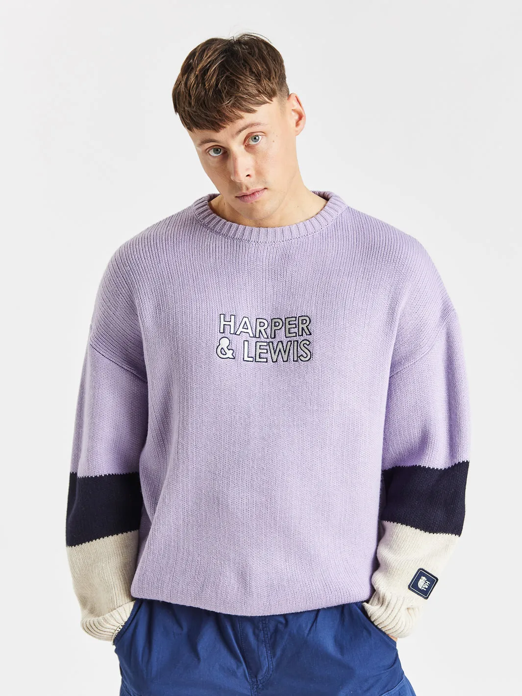 Sandalwood Knitted Jumper Lavender & Navy