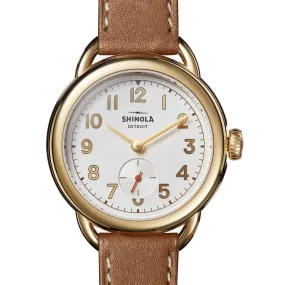 Shinola Runabout Silver & Gold 36mm Bourbon Strap Watch 20266188