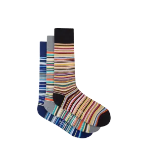 'Signature Stripe' Silk-Blend Socks Three Pack - Multi