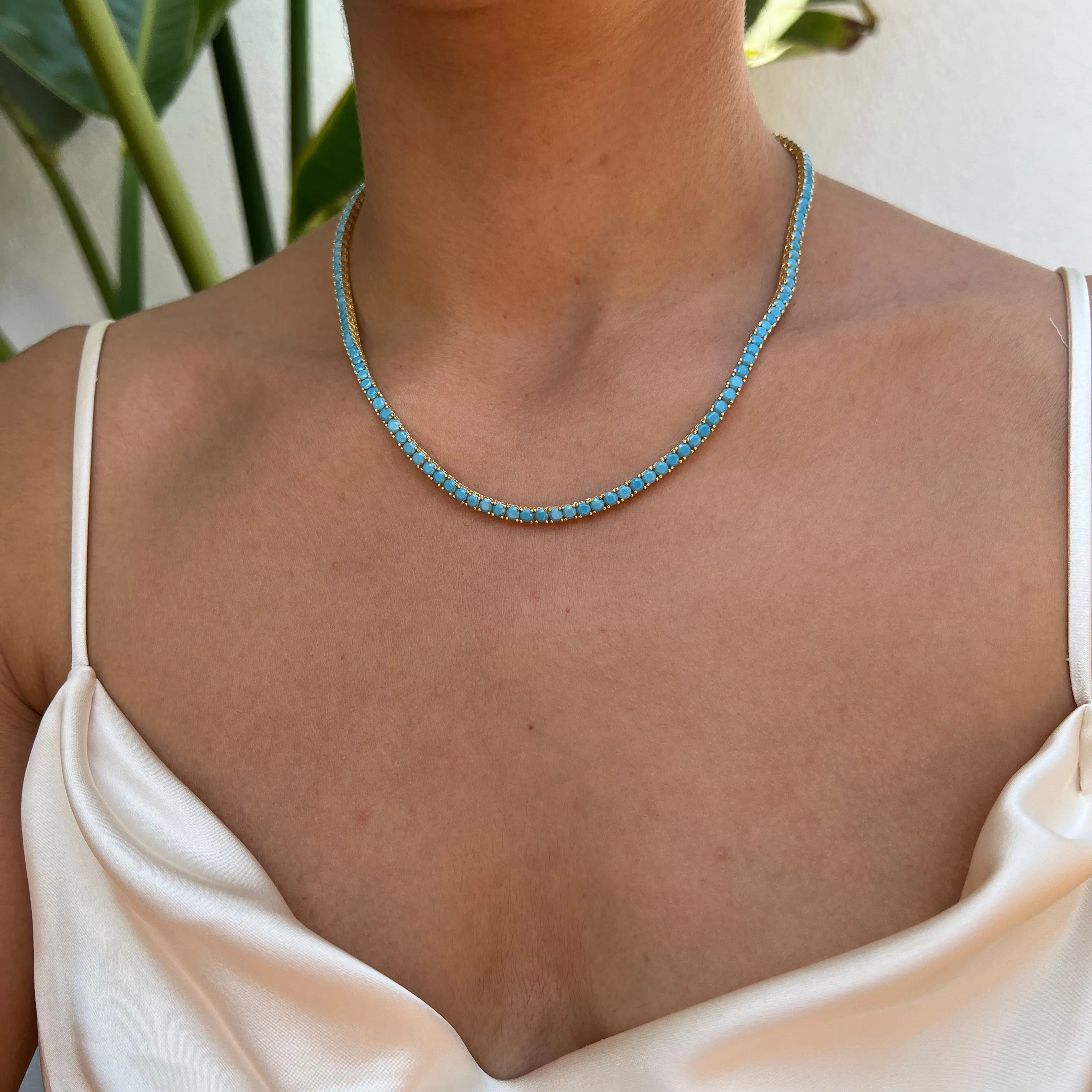 Silver gold plated turquoise tennis necklace