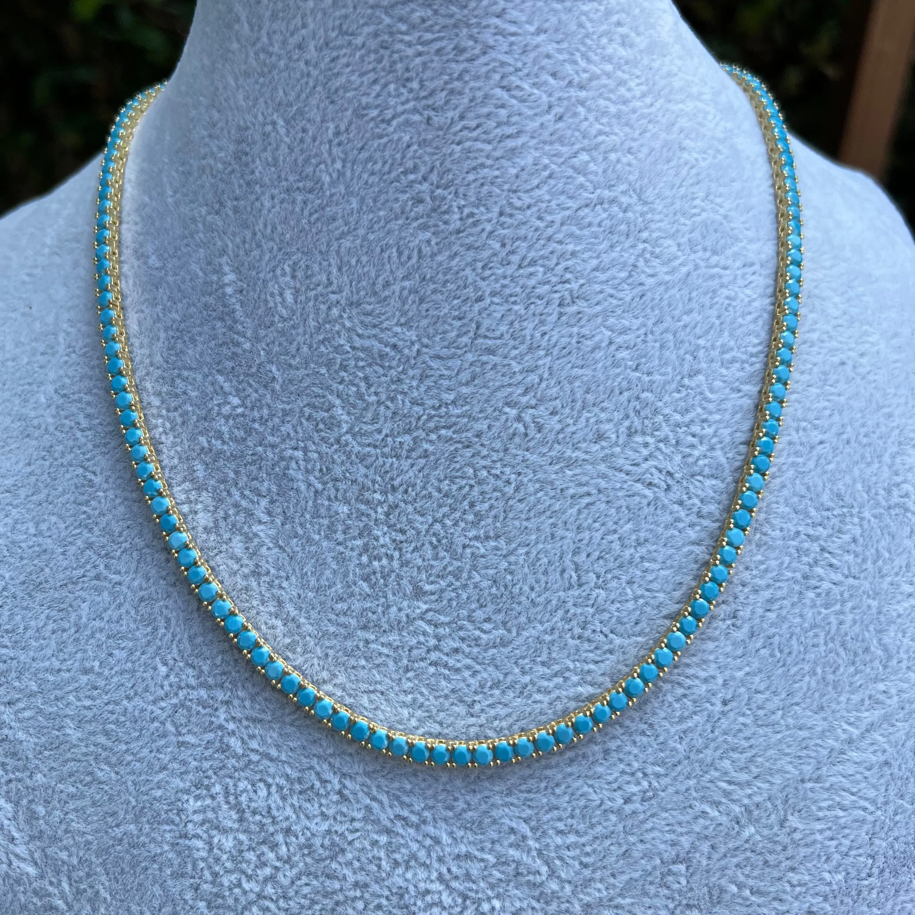 Silver gold plated turquoise tennis necklace