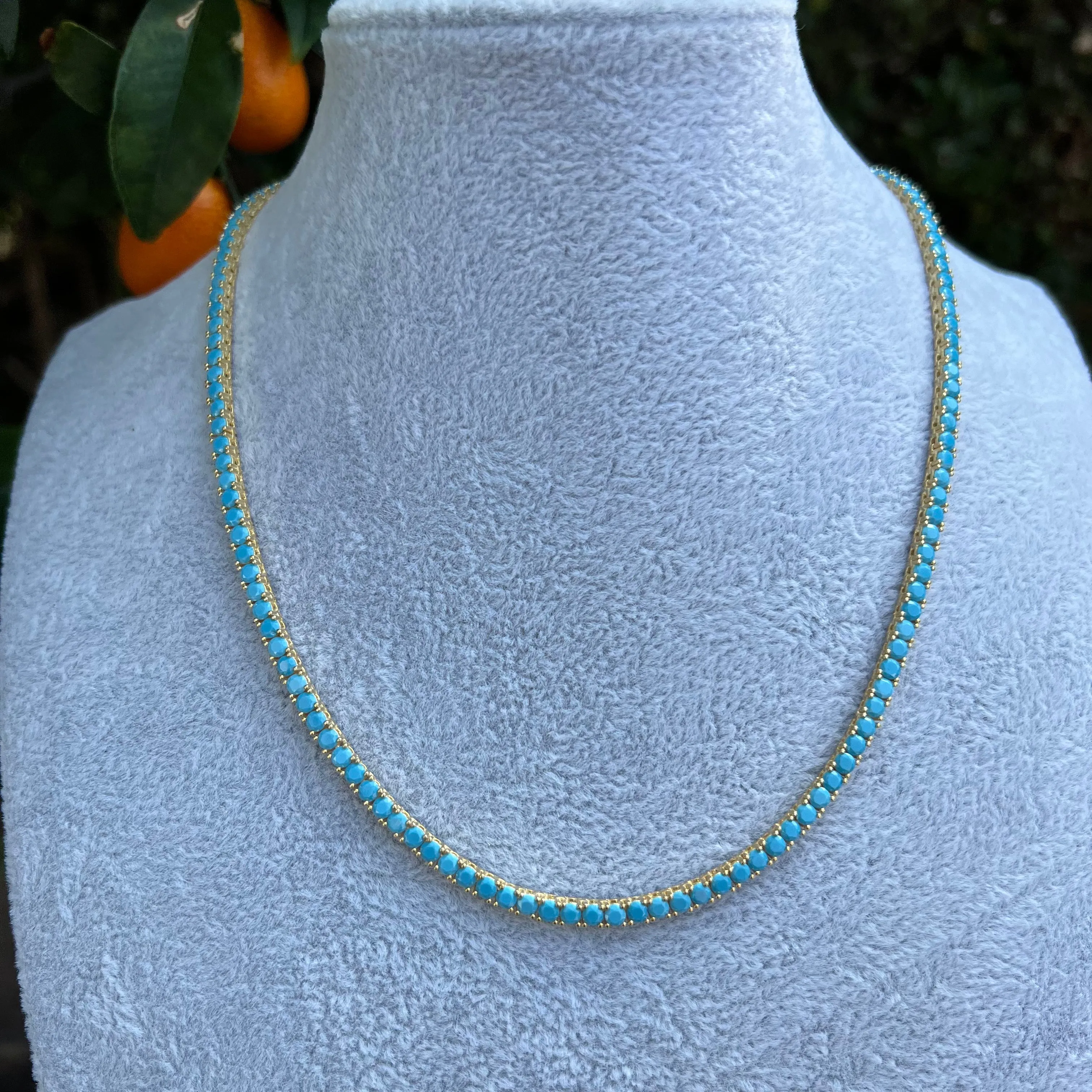 Silver gold plated turquoise tennis necklace