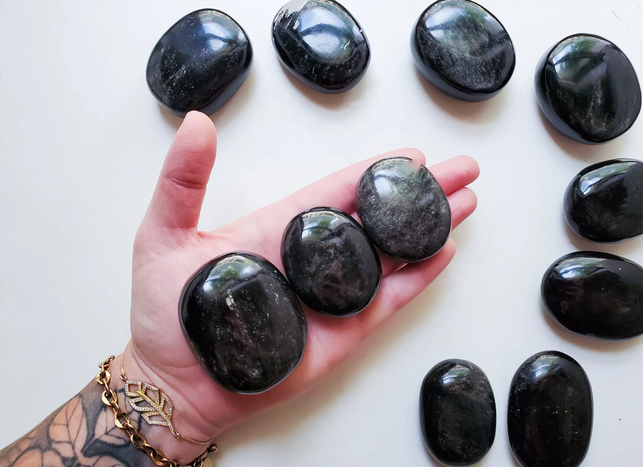 Silver Sheen Obsidian Palm Stone