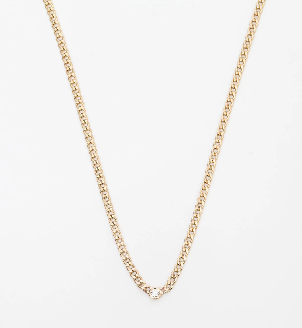 Small Curb Necklace with Single Floating Diamond