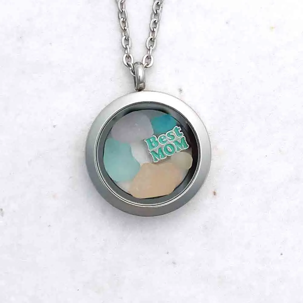 Small Rainbow Pastel "Best Mom" Sea Glass Locket | #1574