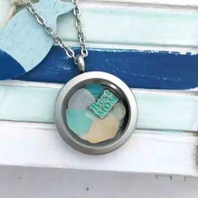 Small Rainbow Pastel "Best Mom" Sea Glass Locket | #1574