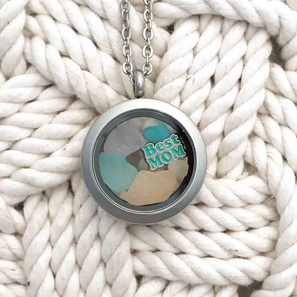 Small Rainbow Pastel "Best Mom" Sea Glass Locket | #1574