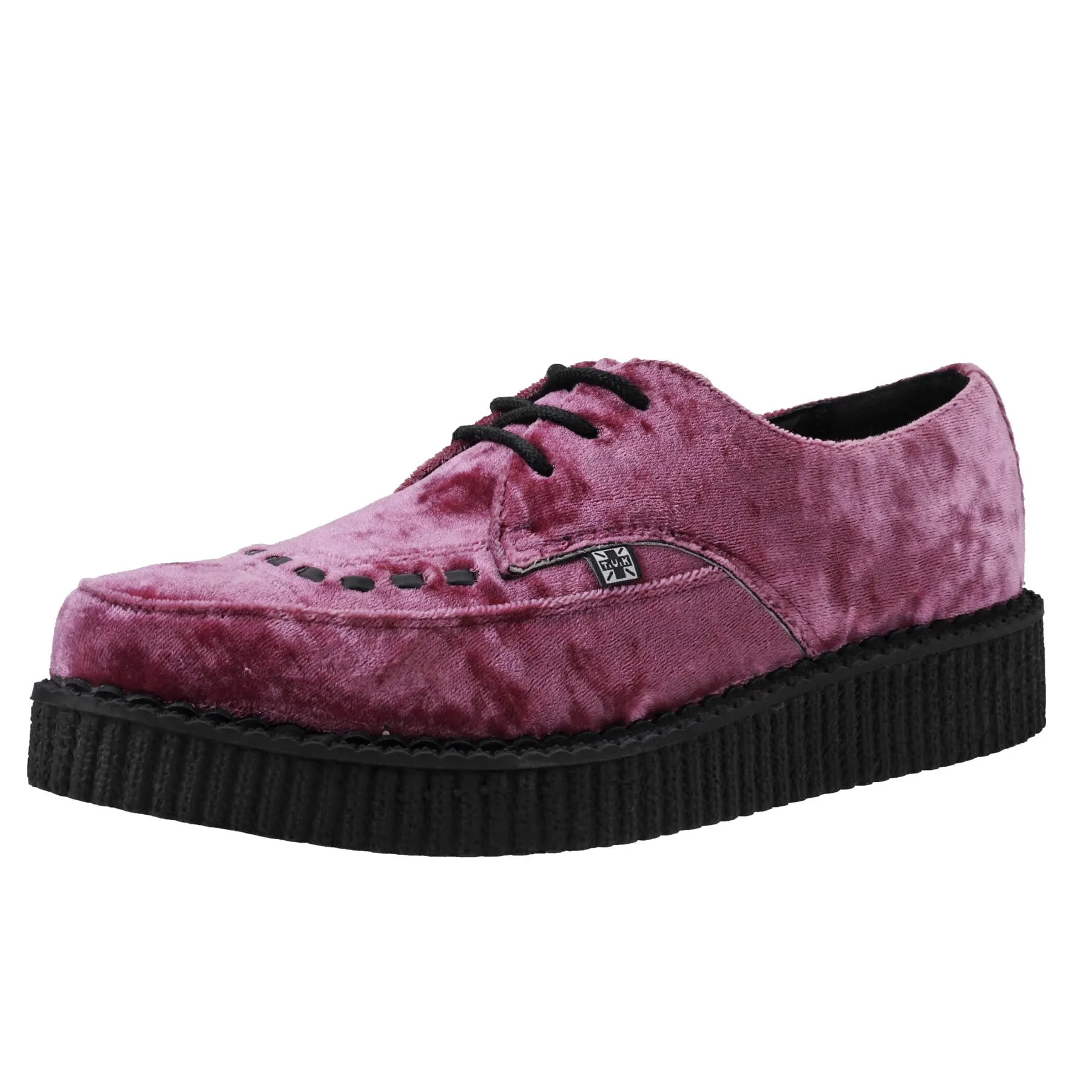 T.U.K ROSE PINK VELVET TIE POINTED CREEPER