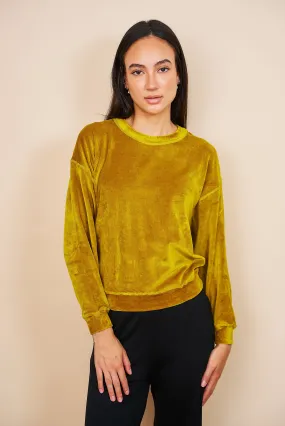 Velour Long Sleeve Crewneck in Chartreuse