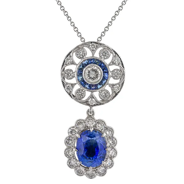 Vintage Sapphire 2.68ctw. & Diamond 1.06ctw. Pendant Necklace