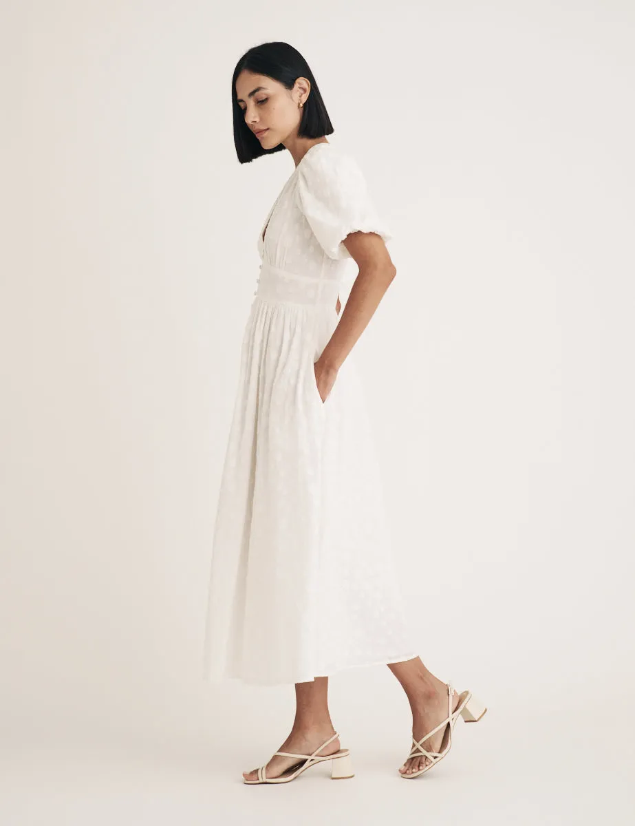 White Textured Spot Starlight Midi Dress